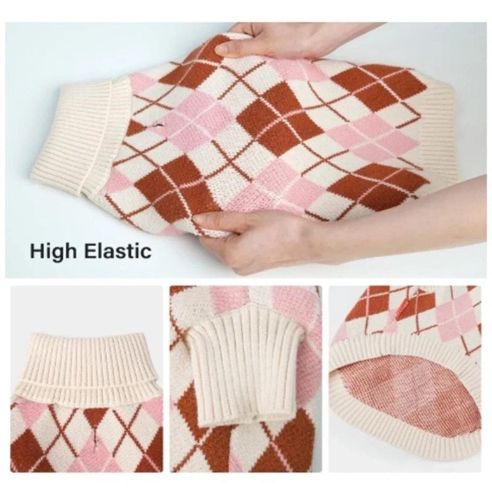 NEW - KYEESE Diamond Plaid Sweater for Small Dogs Turtleneck Comfy Coats‎ XL